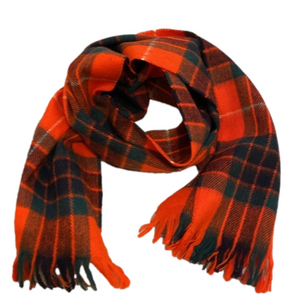 Triminghams orange plaid 100% lambswool  scarf . 11”26”